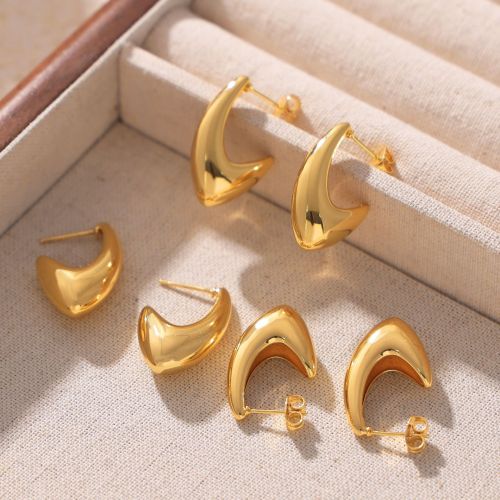 FXET867 Hook-shaped smooth hollow earrings, copper material 18k gold plated earrings Female