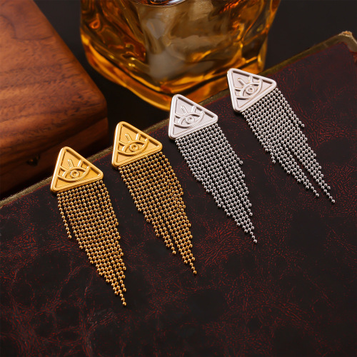 FXET915 Hip-hop jewelry, triangle relief devil's eye tassel earrings