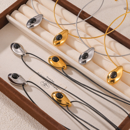 FXNT1413 Hong Kong cool leather rope Jewelry water drop pendant inlaid with agate necklace