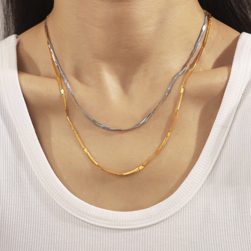 FXNT1453 Embossed blade chain hip-hop stainless steel plated 18k gold clavicle chain