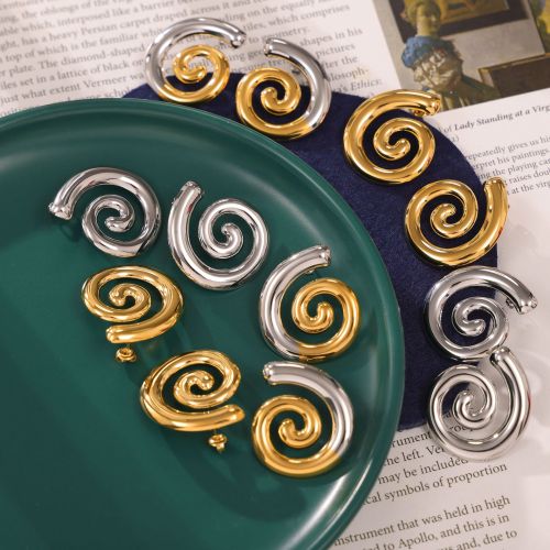 FXET1004 Korean pleated texture, flower-shaped earrings with geometric inlays of pearls