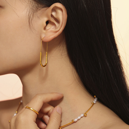 FXET795 Earrings gold paper clip ear hooks 18k real gold plated earrings