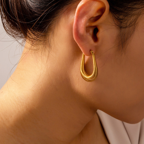 FXET872 Spring line jewelry geometric hollow gold-plated U-shaped earrings
