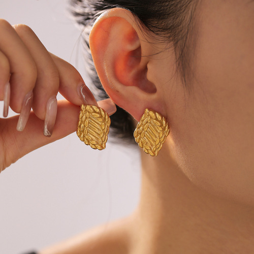 FXET863 Geometric wheat ear texture earrings, 18k gold plated earrings