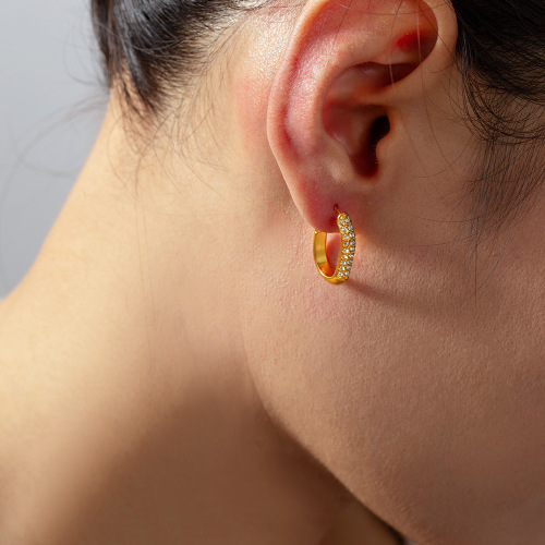 FXET1035 Hip-hop style horseshoe buckle chain jewelry irregular shape inlaid shell bead earrings