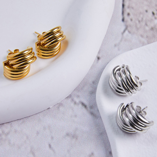 FXET914 Geometric line stitching earrings with gold-plated earrings for women