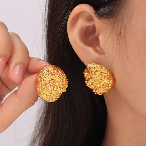 FXET881 Irregular concave and convex texture Earrings carved flower-shaped round plate earrings