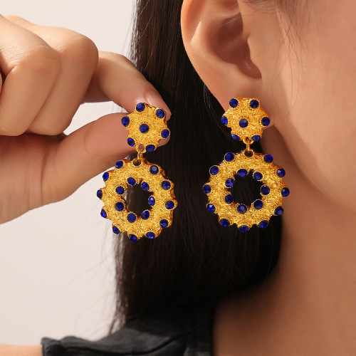 FXET871 British inlaid colored diamond jewelry geometric pleated texture double-layer earrings