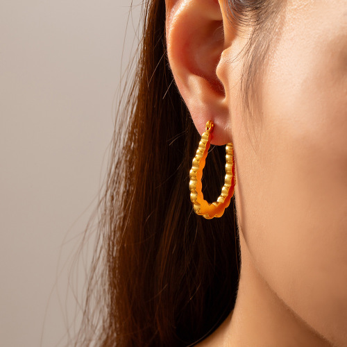 FXET876 Minimalist casual jewelry geometric round plate splicing gold-plated U-shaped earrings