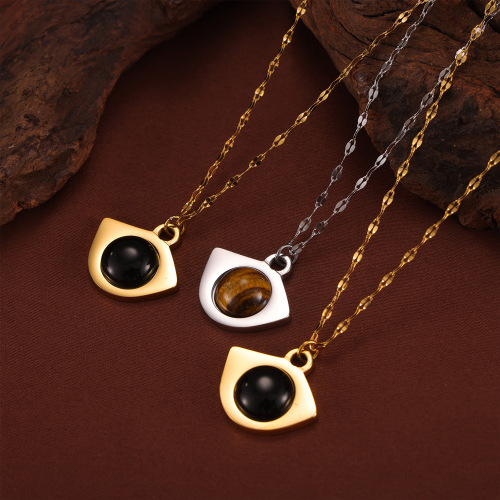 FXNT1326 British fish mouth chain jewelry geometric eye shape inlaid tiger eye stone necklace