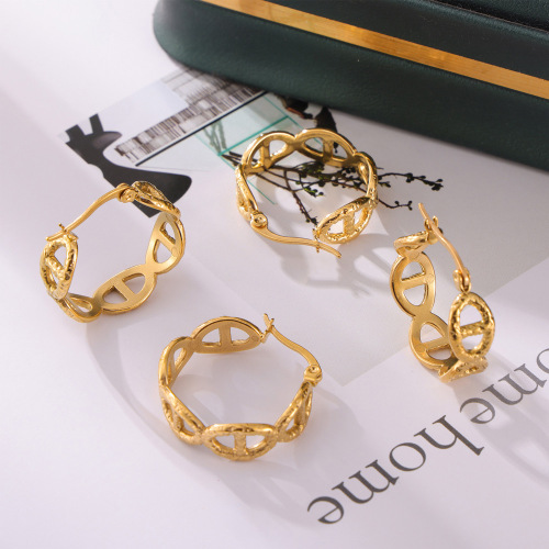 FXET931 Geometric U-shaped gold-plated earrings with inlaid pearls