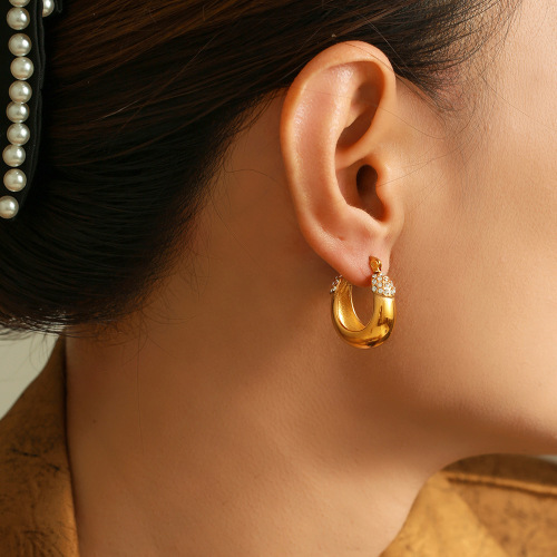FXET810 U-shaped geometric sticky diamond earrings, 18K gold-plated PVD earrings