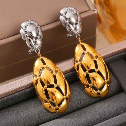 FXET862 Irregular color matching oval hollow earrings for women, 18k gold plated earrings