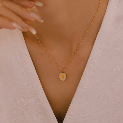 FXNT1336 Star water shell round pendant necklace 18k real gold plated clavicle chain