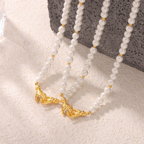 FXNT1280 Imitation pearl beaded necklace handshake clavicle chain jewelry