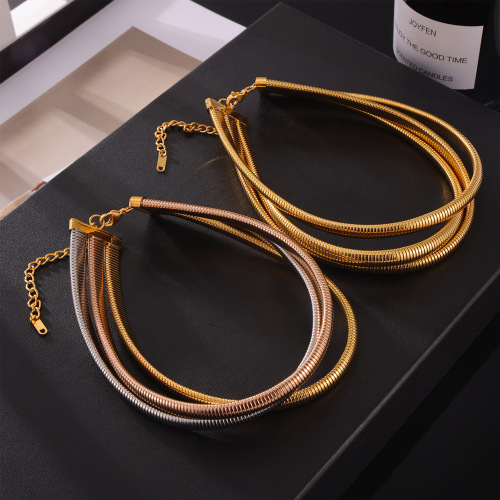 FXNT1401 Punk jewelry geometric goose throat multi-layer stacking style gold-plated necklace