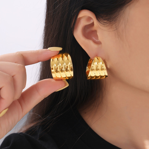 FXET865 Gold wide earrings, copper 18k gold plated earrings for women