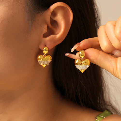 FXET818 Love-shaped zircon earrings princess sweet copper material 18k gold plated earrings for women