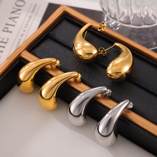 FXET928 Chubby water drop hollow earrings with crescent titanium steel