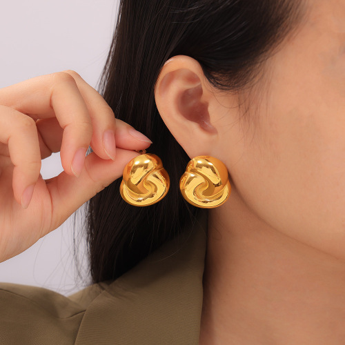 FXET884 Double-loop splicing earrings gold-plated geometric smooth earrings
