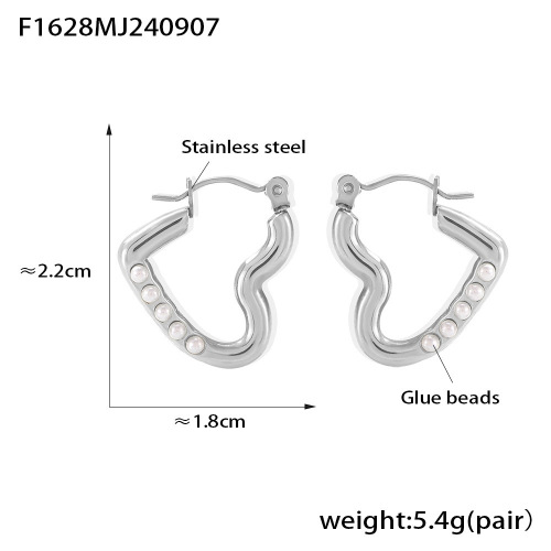FXET786 Heart-shaped imitation pearl earrings, stainless steel 18k gold-plated earrings for women