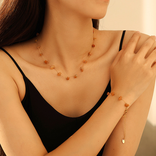 FXNT1272 Irregular natural gravel clavicle necklace bracelet stainless steel candy color jewelry