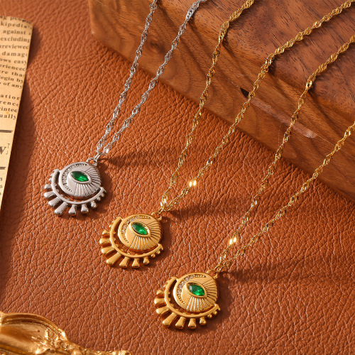 FXNT1394 Circle inlaid with zircon eye pendant necklace gold-plated neck chain