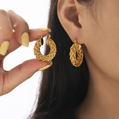FXET866 Twisted braided hollow geometric earrings, copper material 18k gold plated earrings