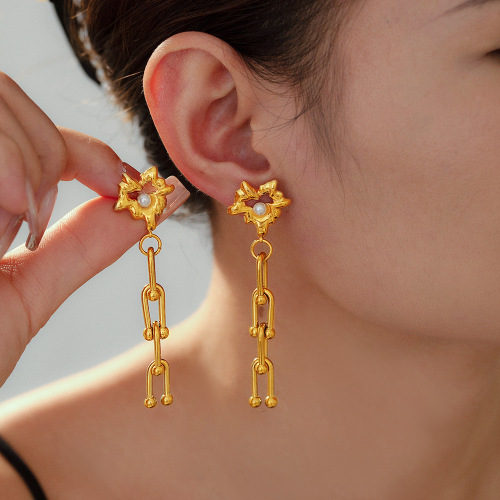 FXET1034 Korean sweet bow shape jewelry geometric round bead splicing earrings