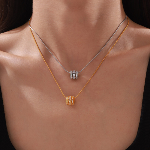 FXNT1387 Snake bone chain necklace hollow cylindrical multi-layer diamond-studded copper