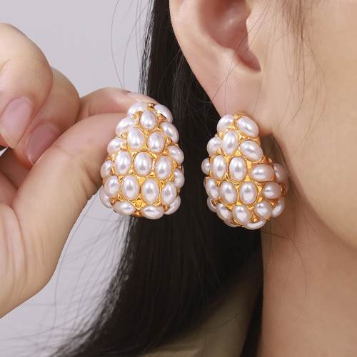 FXET845 Teardrop-shaped imitation pearl earrings 18k gold-plated earrings wholesale
