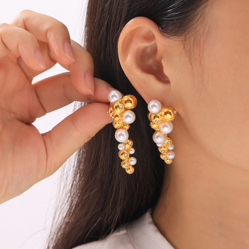 FXET886 Shell bead earrings irregular shape diamond-studded earrings