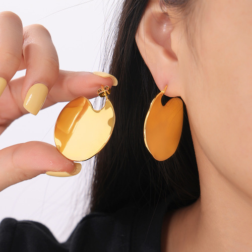 FXET864 Irregular circle smooth earrings, copper 18k gold plated earrings for women