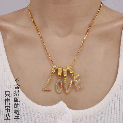 FXNT1425 Micro-inlaid zircon English cursive letter pendant copper material 18k gold-plated DIY splicing letters