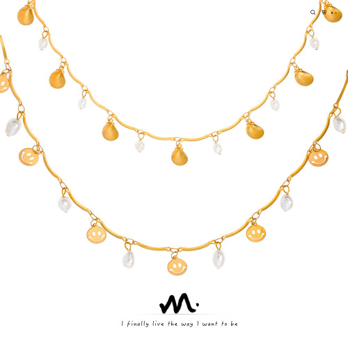 FXNT1340 Hepburn geometric natural freshwater pearl tassel necklace multi-element accessories 18k gold plated