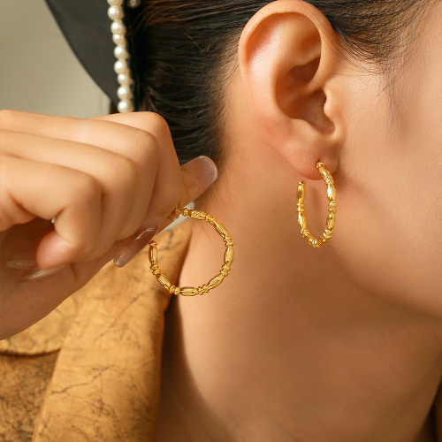 FXET804 Irregular plain ring C-shaped earrings, copper material, 18k real gold-plated earrings