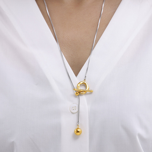 FXNT1465 OT buckle round bead sweater chain can be pulled out to adjust the length of stainless steel jewelry