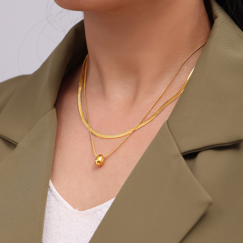 FXNT1298 Round beads stainless steel clavicle necklace multi-layered color-preserving jewelry