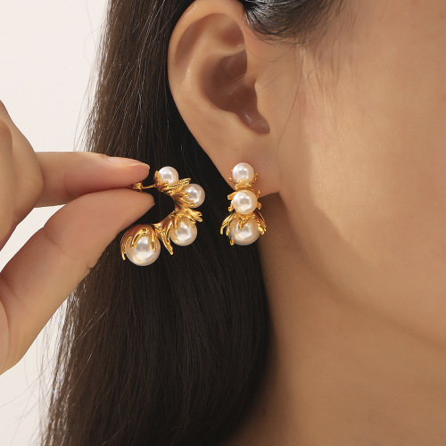 FXET1044 Leisure jewelry multi-layer texture gold-plated C-shaped earrings