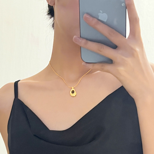 FXNT1334 Oval tiger eye stone copper pendant necklace stainless steel clavicle chain 18k gold-plated Necklace for women