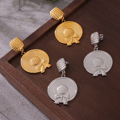FXET938 British irregular fold earrings with geometric texture round plate gold-plated U-shaped ear buckles