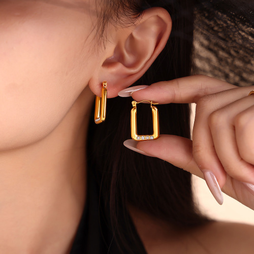 FXET780 Rectangular diamond earrings stainless steel 18K gold-plated earrings wholesale