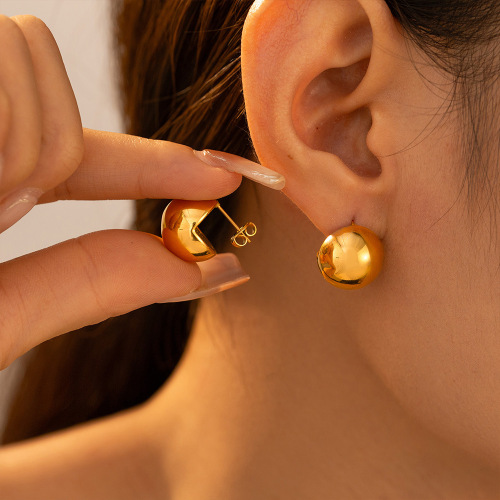 FXET813 Ball earrings, semi-circular hollow earrings, stainless steel jewelry