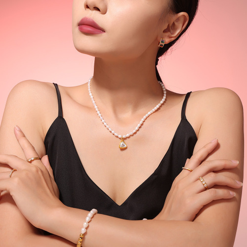 FXNT1291 Super shiny green and white glass stone freshwater pearl necklace angular pendant pearl bracelet for women