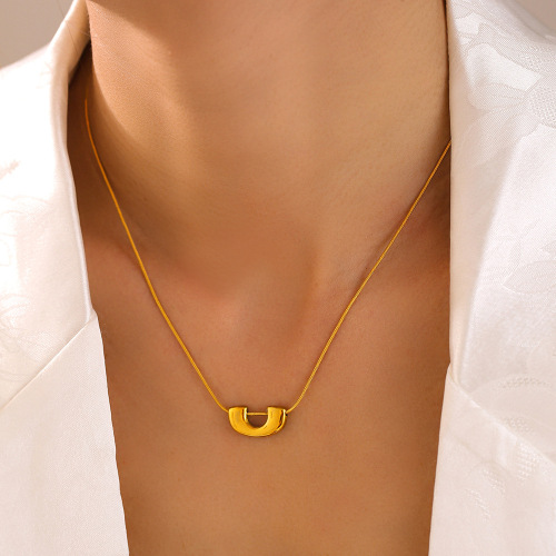 FXNT1285 U-shaped pendant clavicle necklace earrings geometric stainless steel 18k gold plated jewelry