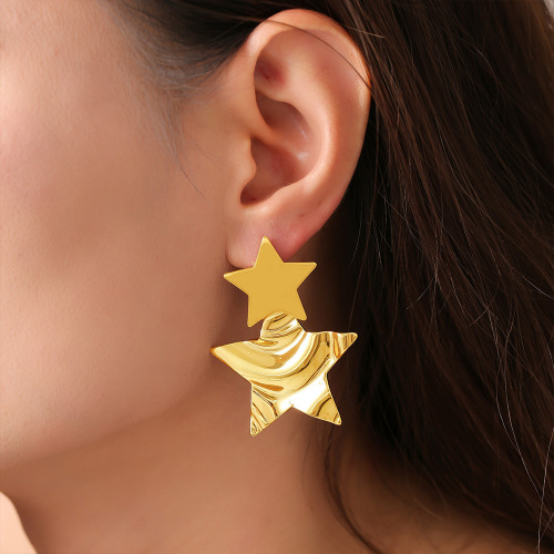 FXET802 Women's geometric pleated polished earrings, copper material, 18k real gold-plated earrings