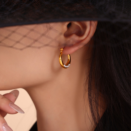FXET790 Geometric ring imitation pearl open earrings 18K gold plated earrings