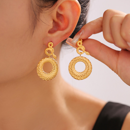 FXET833 Golden snake-shaped large circle earrings, stainless steel 18k gold-plated earrings