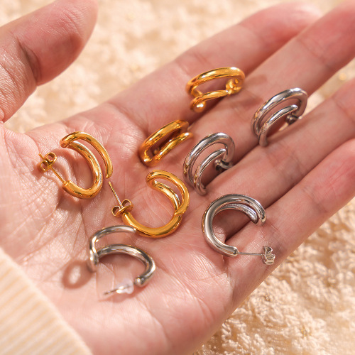 FXET998 Korean sweet heart-shaped earrings with geometric vertical stripes gold-plated earrings