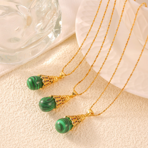 FXNT1406 Chinese style diamond badminton jewelry malachite pendant gold-plated necklace